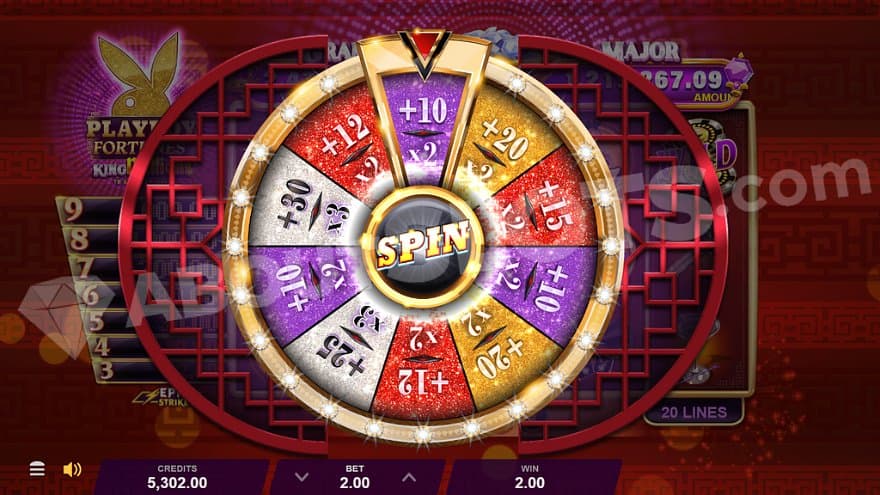 A wheel with segments from 10 spins and a 2X multiplier to 30 spins and a 3X multiplier.