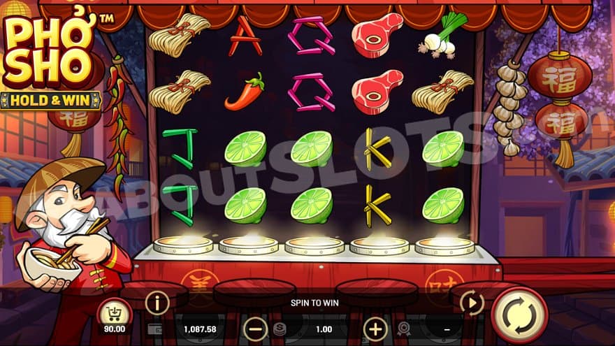 A Vietnamese food stall with 5 reels and 4 rows. 