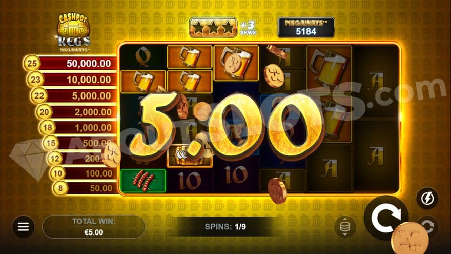 A €5 win in the Free Spins.