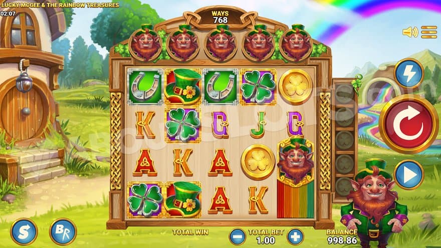 A casino slot with an Irish leprechaun in front.