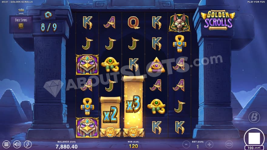 A win with a 2X Wild Symbol on the second reel and a 3X Wild Symbol on the third.