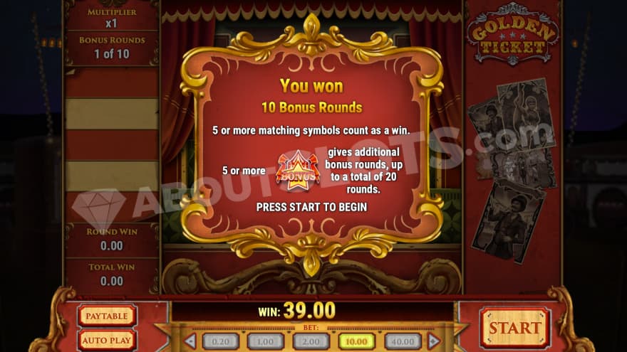 Activation screen of the bonus game is being showed.