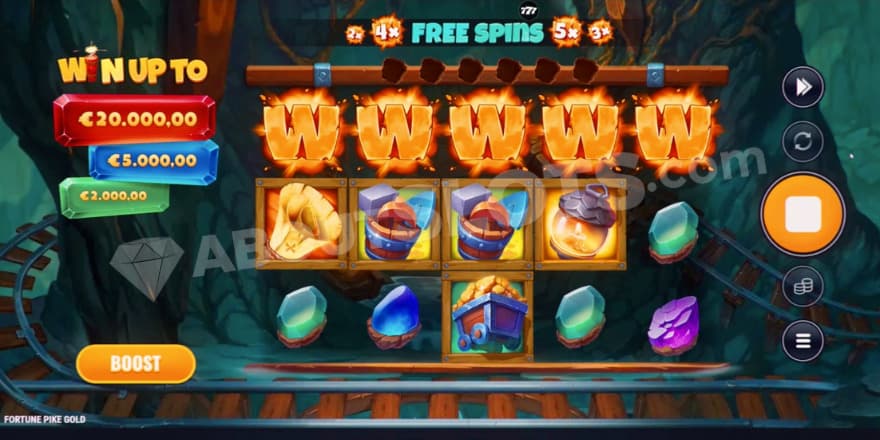 Base game with a win containing 5 wild symbols.