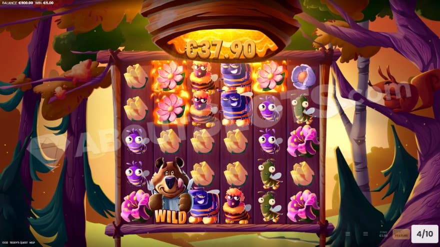 Free Spins bonus game with a bear wild on the second reel.