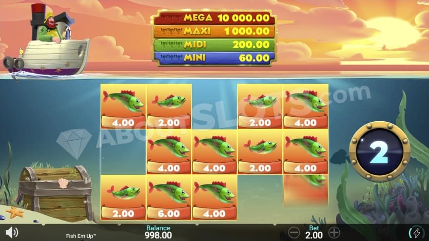 Free Spins bonus game with fish money symbols on the reels.