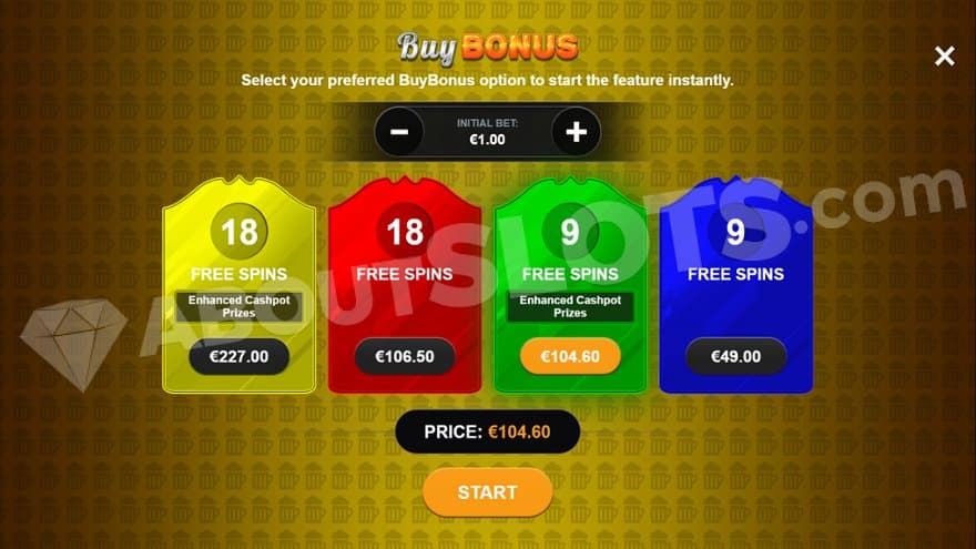 A menu offering 4 different Free Spins options. 