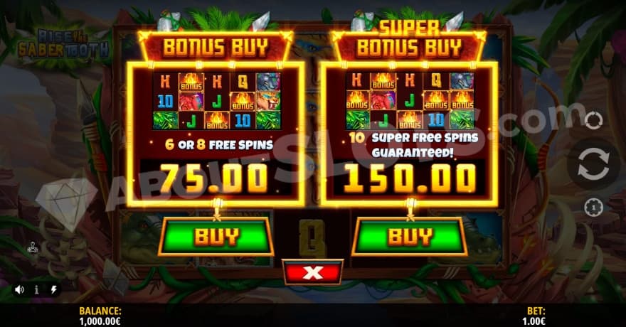 Bonus buy feature with the options to either buy the free spins or super free spins.