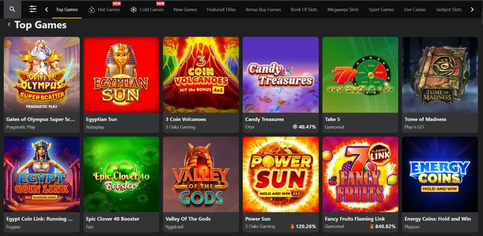 18bet Casino games page featuring popular slot games from Pragmatic Play and Play'N Go