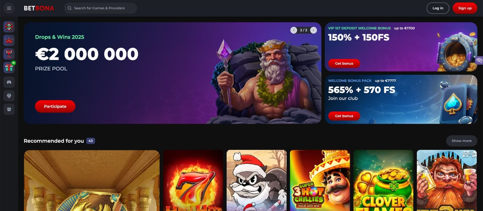 betbone homepage with colorful banner and slots