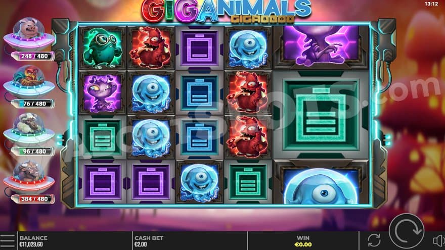 A casino grid with four small spaceships containing animals to the left.