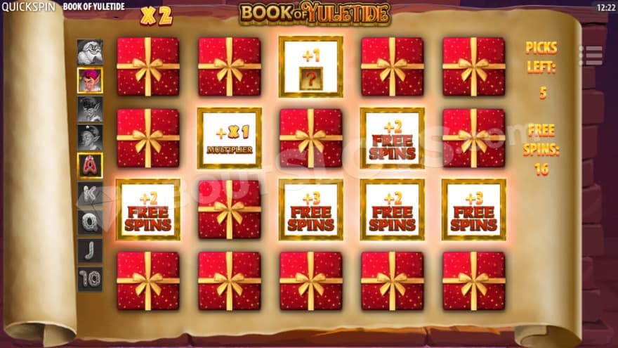 Intro Free Spins with a pick and click feature being present with red boxes.