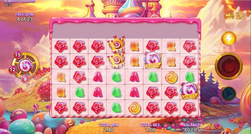 Free Spins feature with expanding reels where you can see a castle behind the reels.