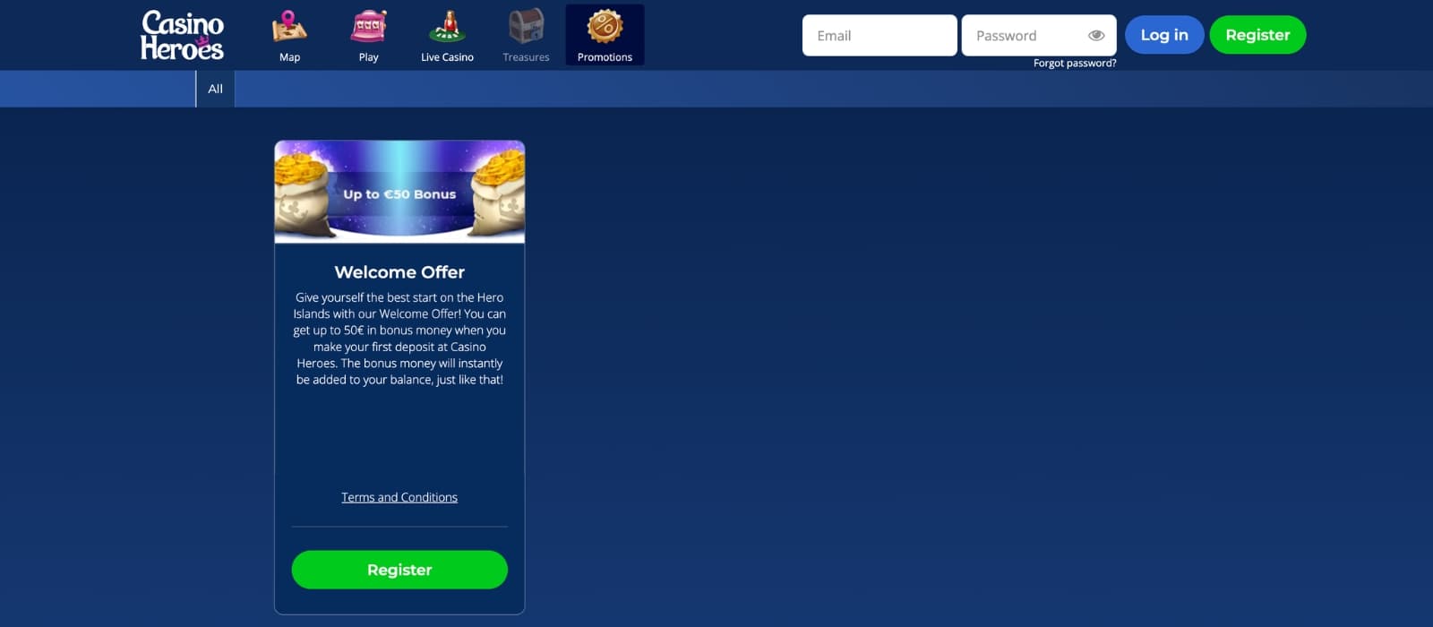 Overview of bonus options at CasinoHeroes including wagering terms and how to claim