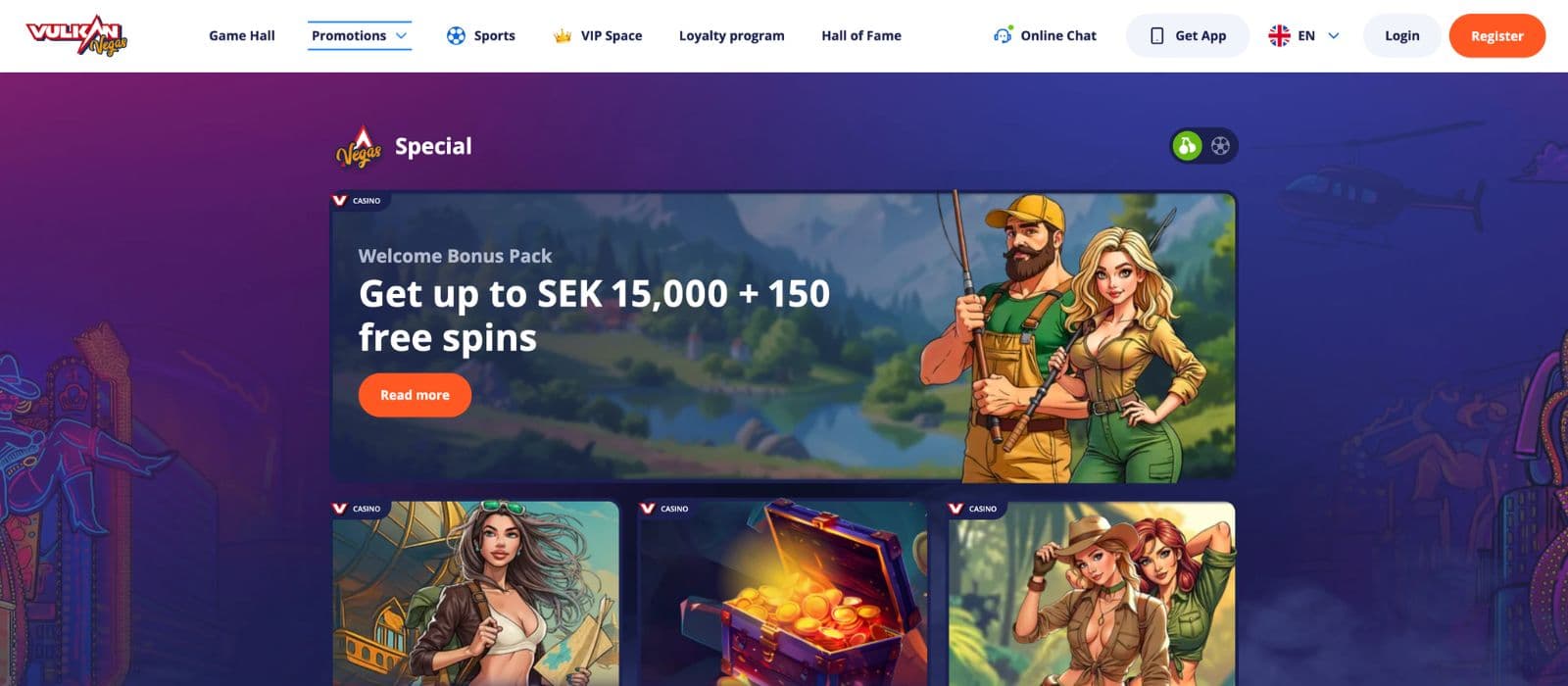 Vulkan Vegas bonus page showing welcome deals and free spins information