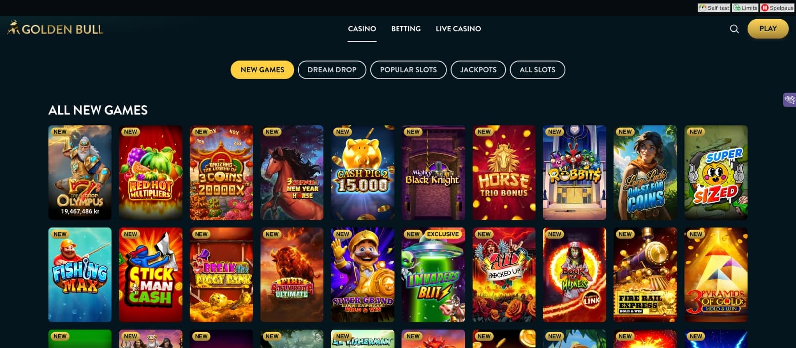 Golden Bull live casino and table game selection with filters and search tools