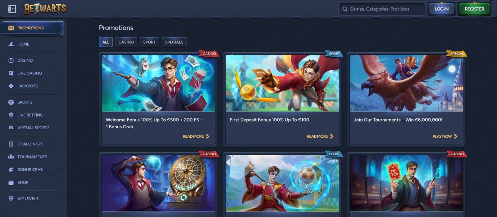 Betwartz casino bonus page showing welcome offer with free spins and promotional features