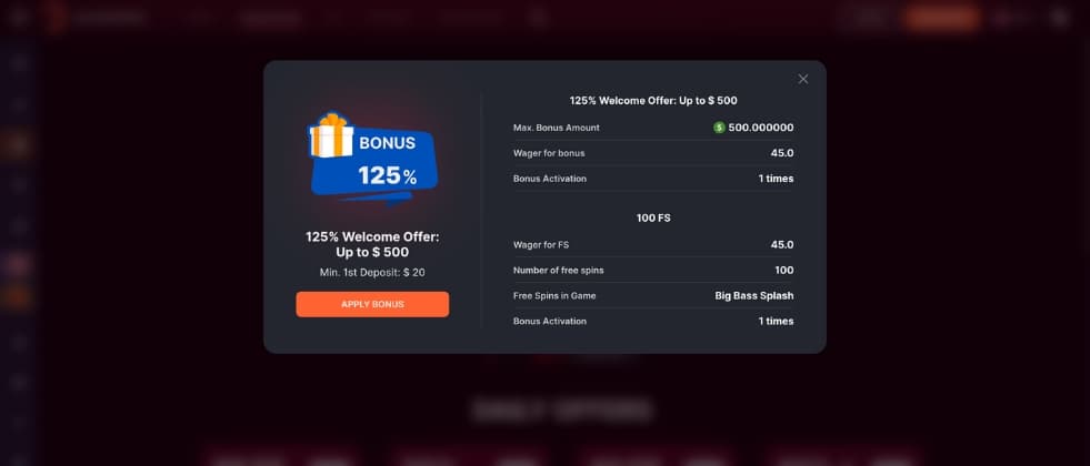 welcome bonus page of Puma Casino