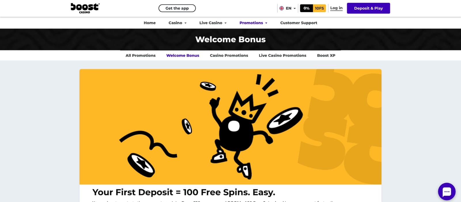 Boost Casino promotions page displaying cashback offers, tournaments and ongoing rewards