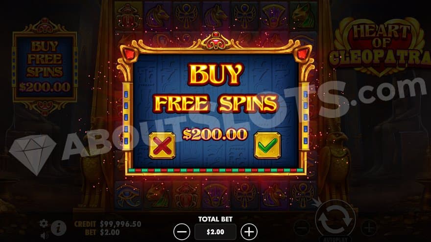 A menu offering the Free Spins for 100X the bet.