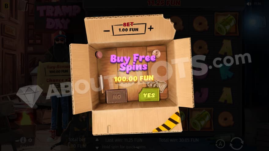 A menu offering the Free Spins for 100X the bet.