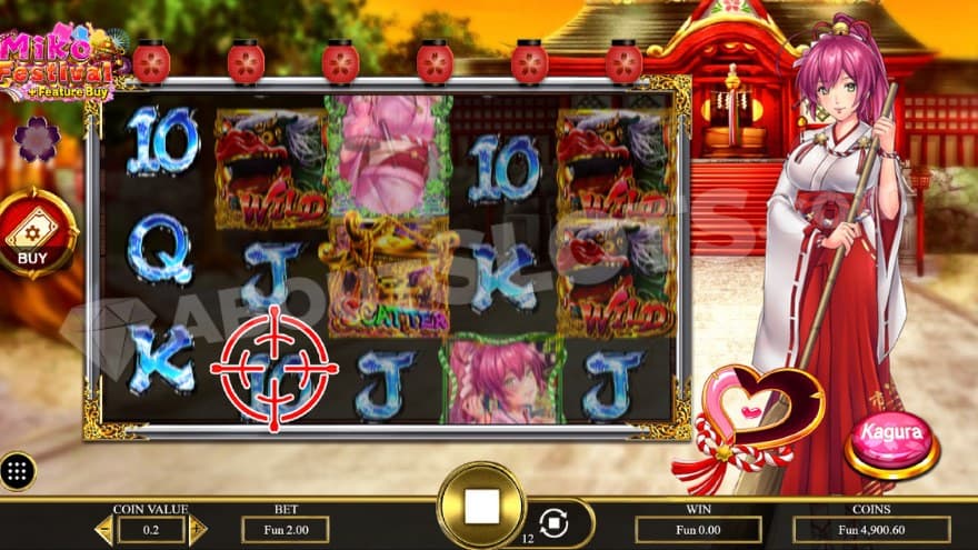 The shooting game feature is active, shooting out wild symbols.