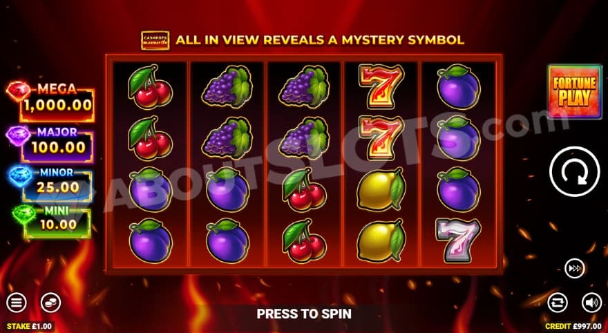 Base game with jackpots to the left of the reels.