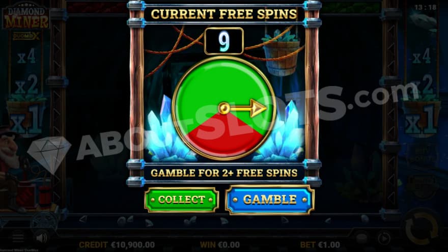 Gamble feature where the player can choose between the options to collect or gamble.