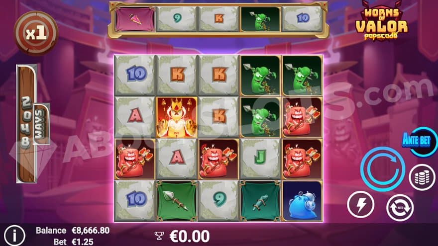 A casino slot with worm warrior symbols.