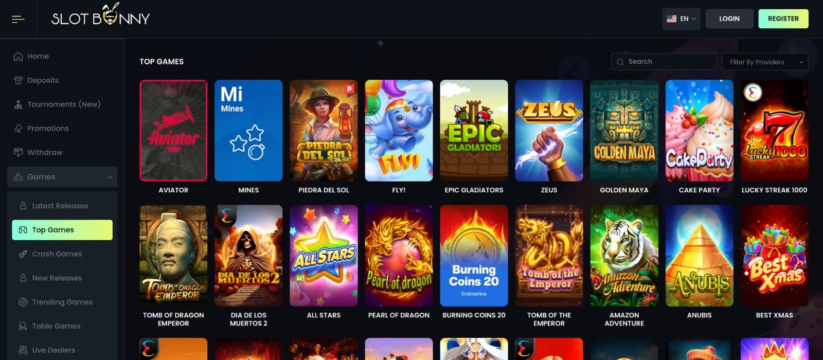 Online slot gameplay on SlotBunny with reels and betting interface visible