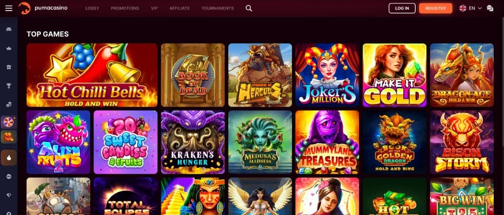 Top games page of Puma Casino