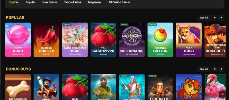 Some of the casino games at 24Casino.