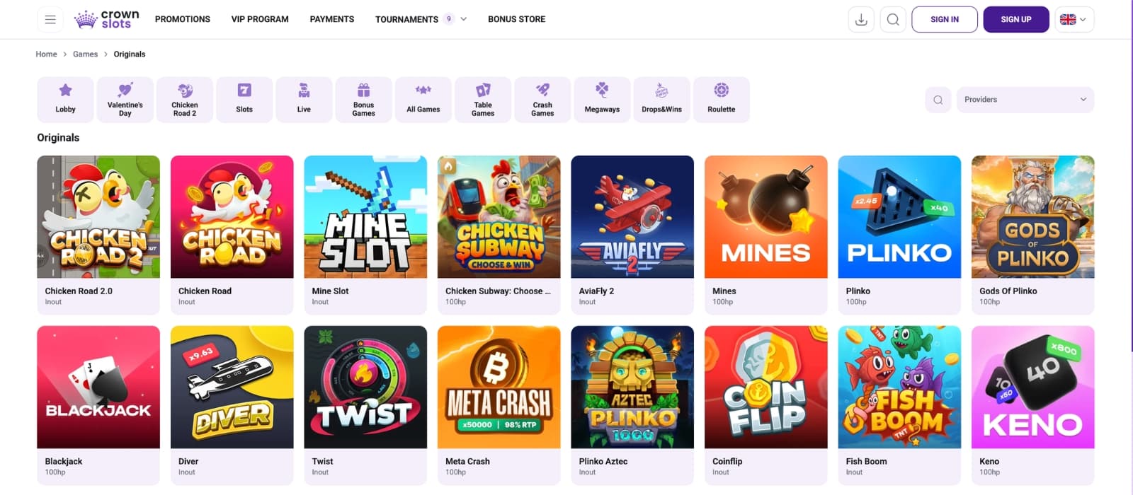 Slot gameplay screen on CrownSlots showing reels, controls, and balance display