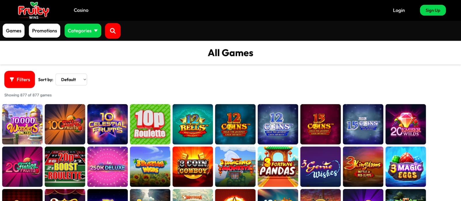 Slot machine play interface on FruityWins showing reels, controls, and balance