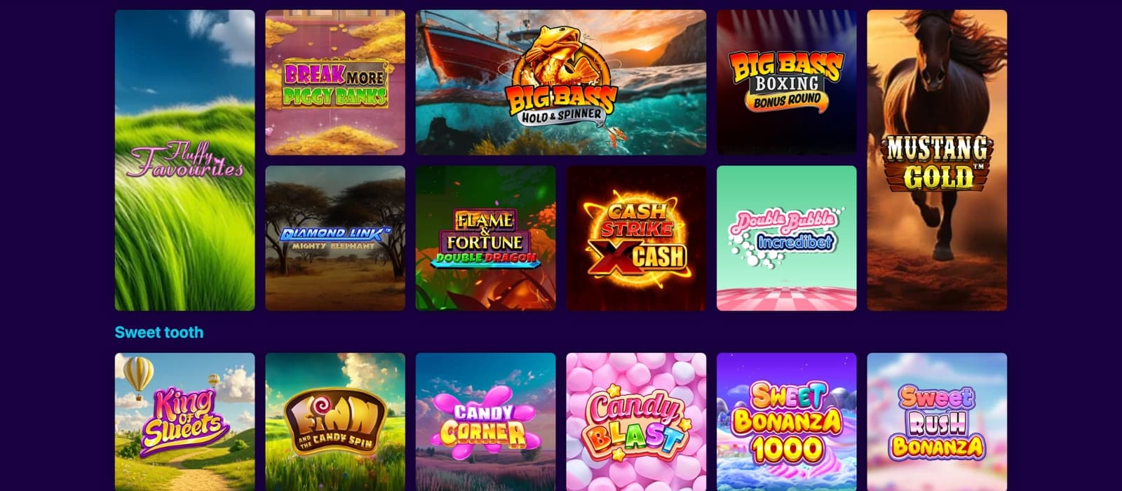 Megical Vegas casino game lobby displaying slots and live dealer titles