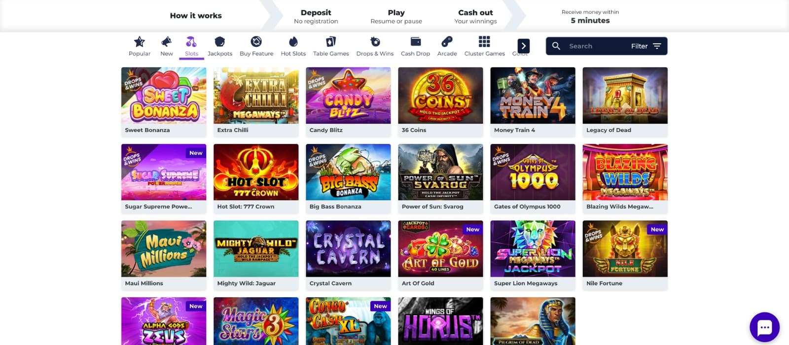 Boost Casino lobby showing slots, live dealer games and provider filters in a clean interface