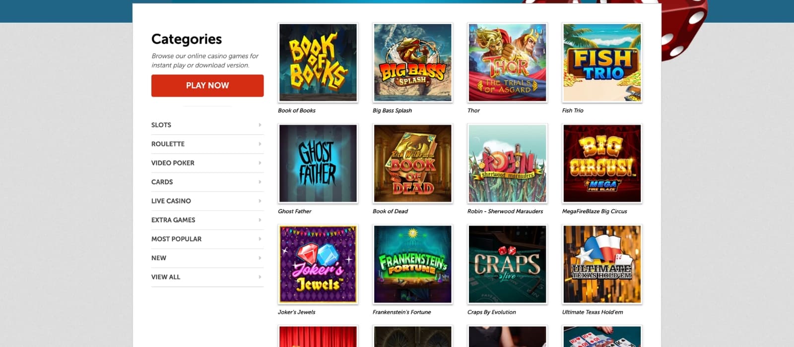 PlayMillion casino game lobby displaying slots, live dealer, and table games