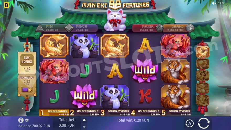 Base game where you can see the Jackpots above the reels.