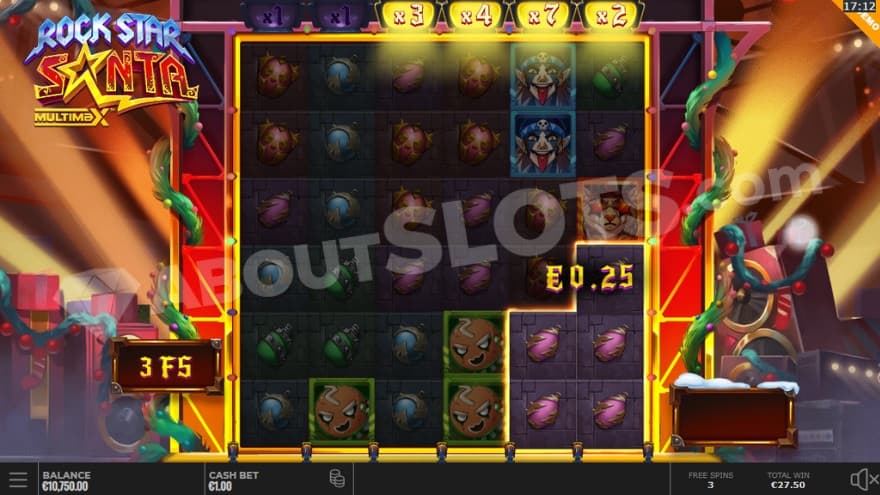 Free Spins feature where you can see multipliers above each reel.