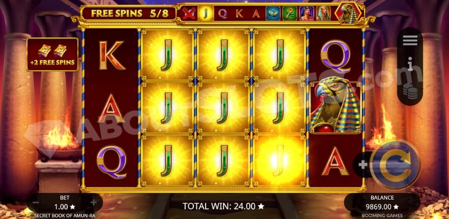 Free Spins feature where the J is the special expanding symbol.