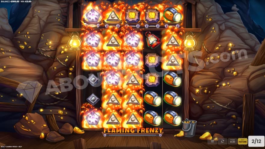 Flaming Frenzy free spins bonus game where a win is presented.