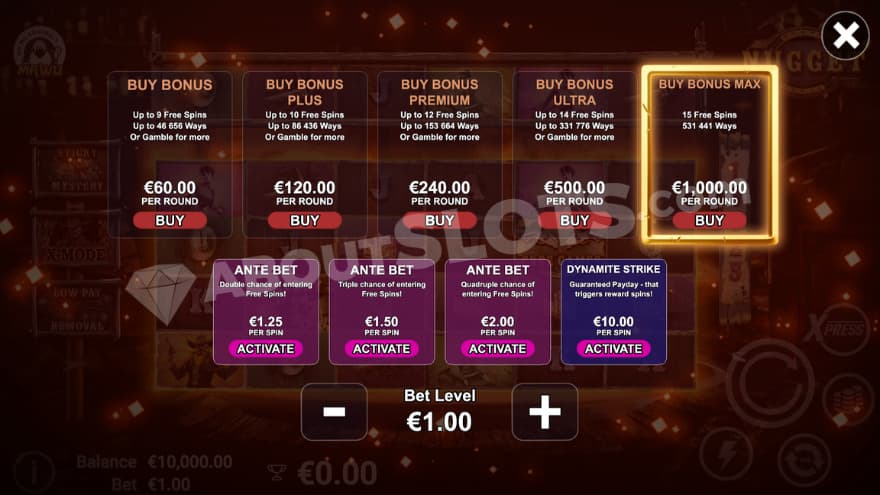Feature Buy with nine options to choose from.