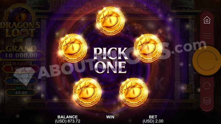 Bonus pick feature where five options are presented.