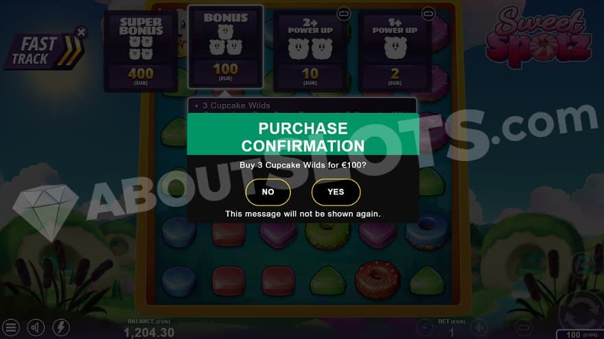 A menu offering the Free Spins for 100X the bet.