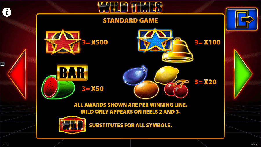 Wild Times slot paytable