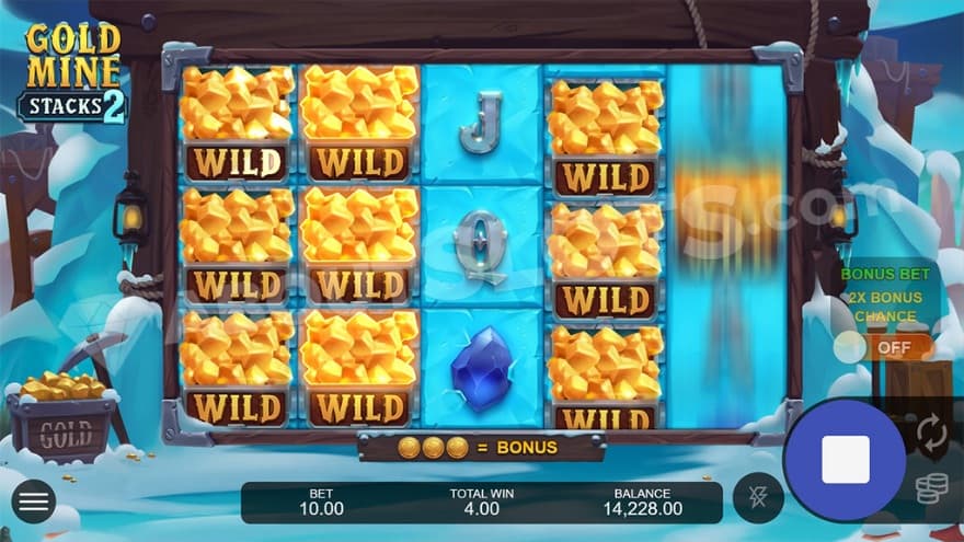 Three wild stacks are showing which contains gold nuggets.