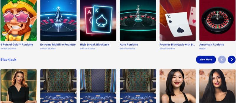 Some of the table games available at Slotti Casino.