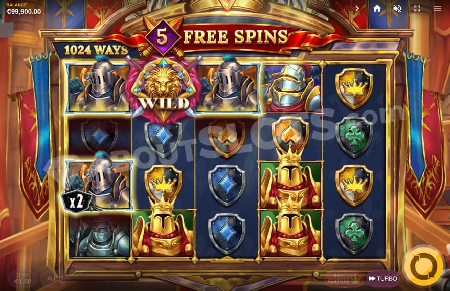 Free Spins bonus game with an active Knights Drop feature.