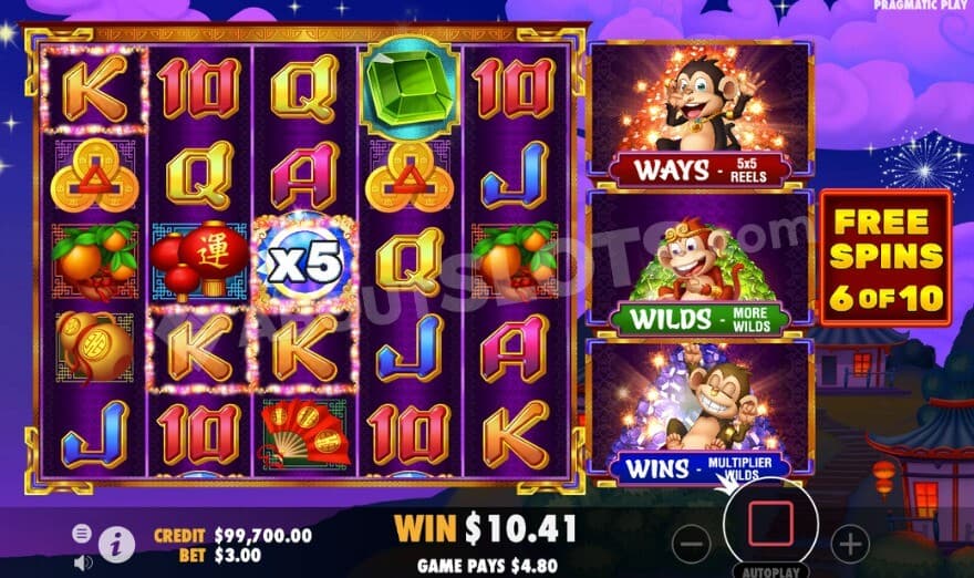 An expanded 5x5 grid in the free spins.