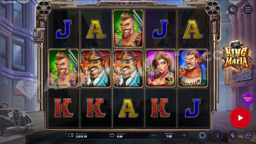 A casino slot with royal symbols and gangsters.