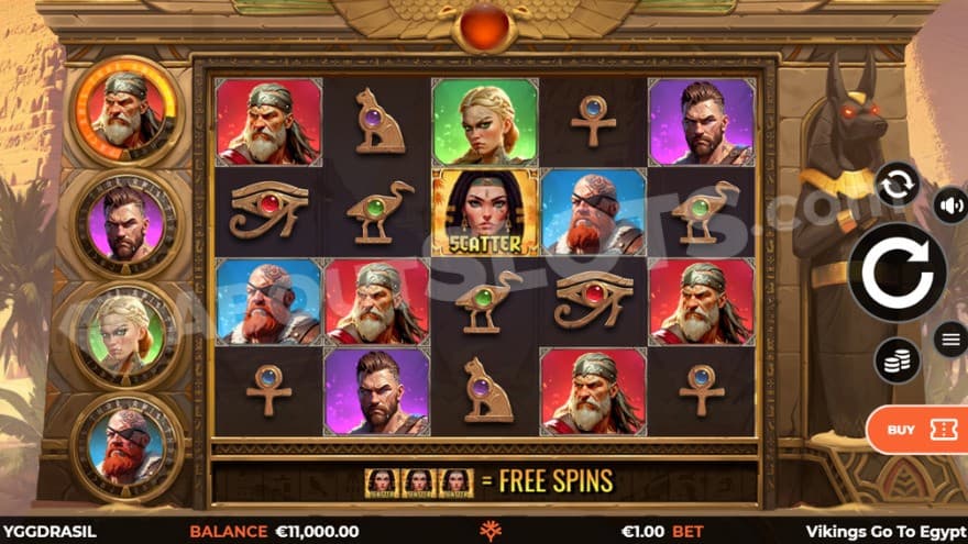 Base game with an Anubis statue on the right of the reels.